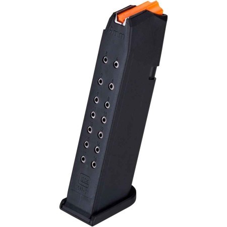 GLOCK Magazin G17, G34, G45 (G19, G26), 19 Schuss, schwarz, Zubringer orange